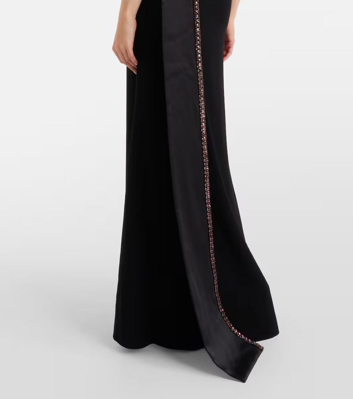 one-shoulder draped column dress with embellished trim – VALERIA
