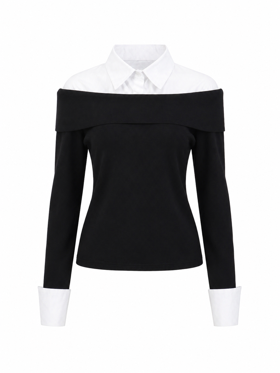 Black Off-Shoulder Layered Shirt Top – MONÉRA
