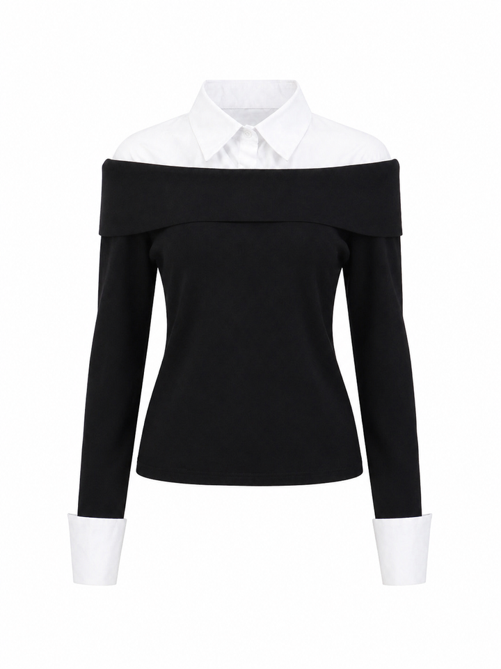 Black Off-Shoulder Layered Shirt Top – MONÉRA