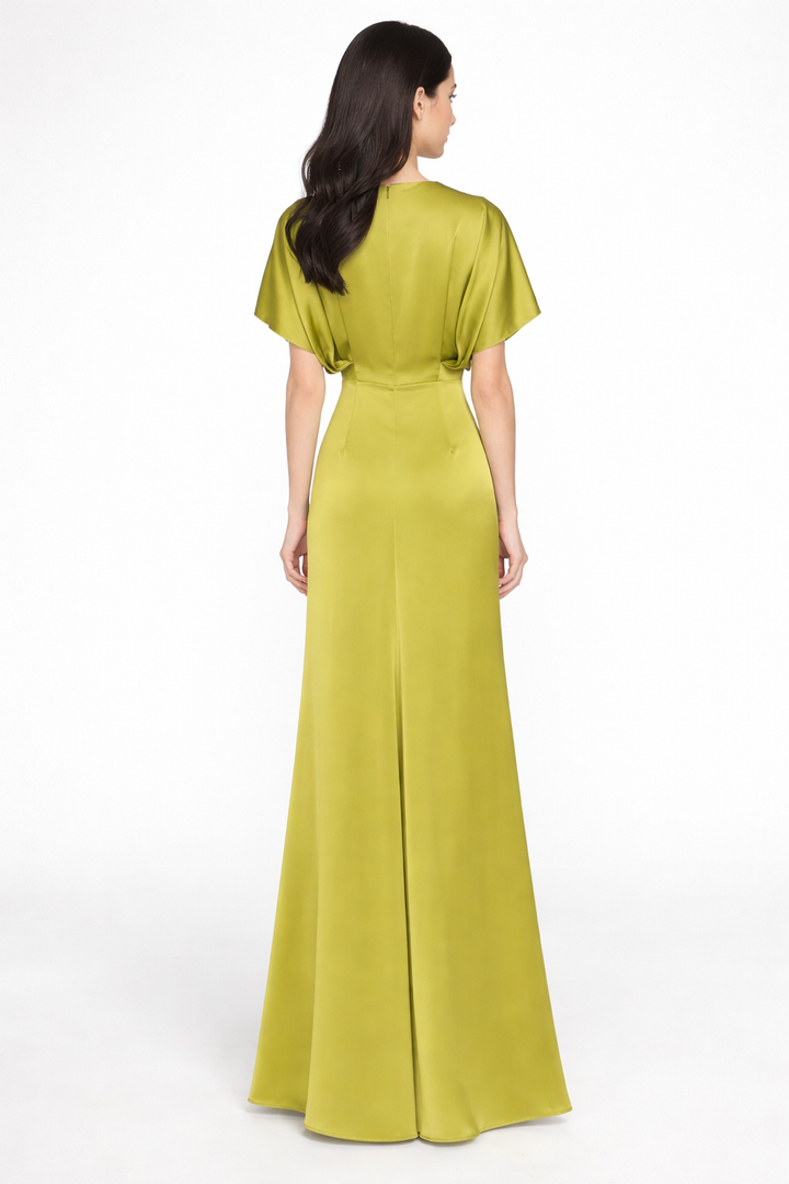 draped sleeve column dress with embellished neckline – OLIVE