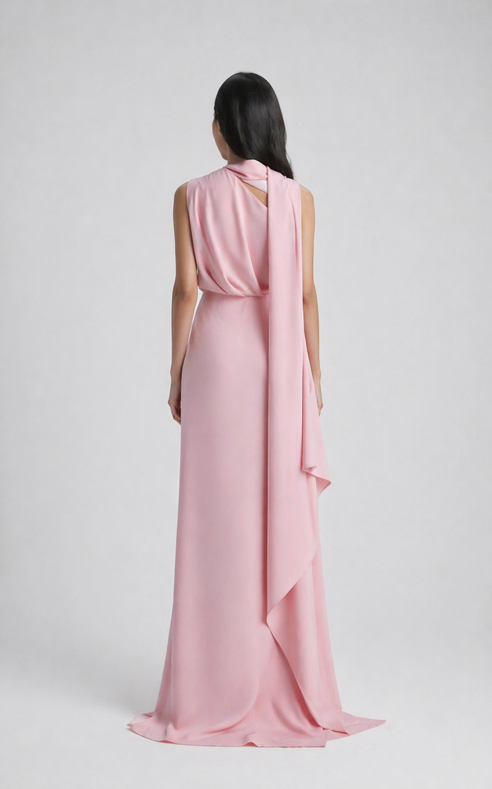 draped satin gown with sculpted cape detail – SCULPT
