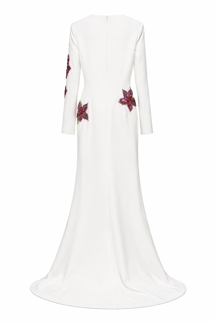 long sleeve column maxi dress with floral embroidery – BLOSSOM