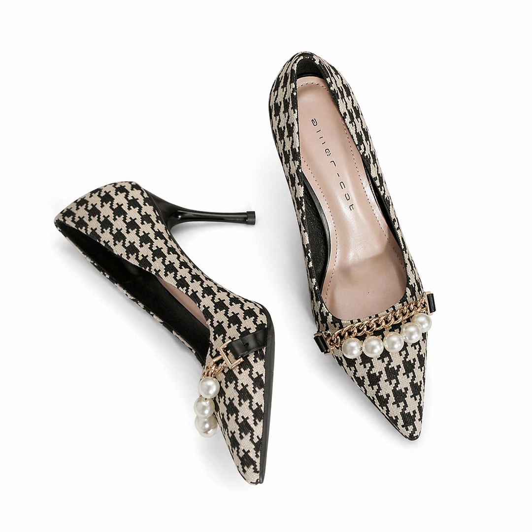 houndstooth pearl chain heels – PARIS