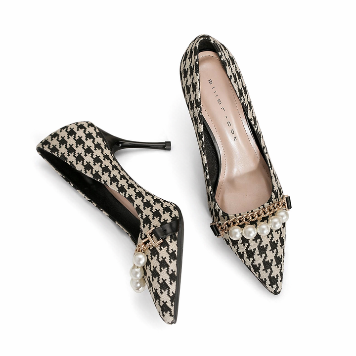 houndstooth pearl chain heels – PARIS