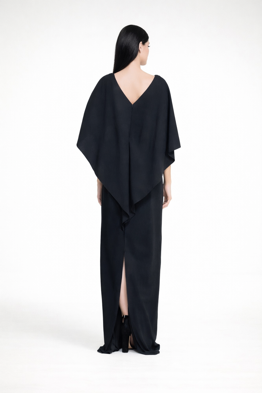 cape sleeve maxi dress with embellished shoulders – NOIRE