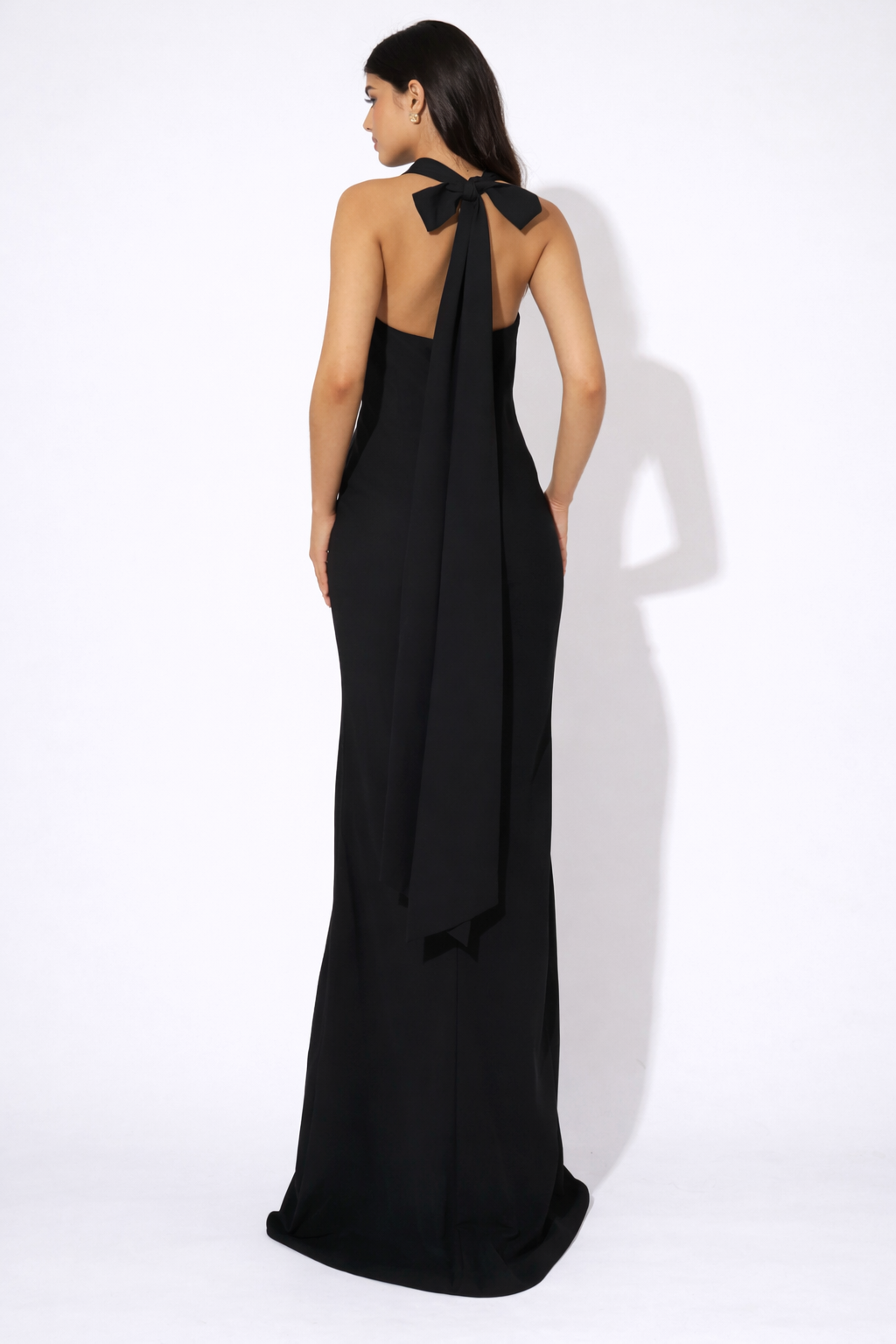 halter neck column maxi dress with draped neckline – OLIVIA