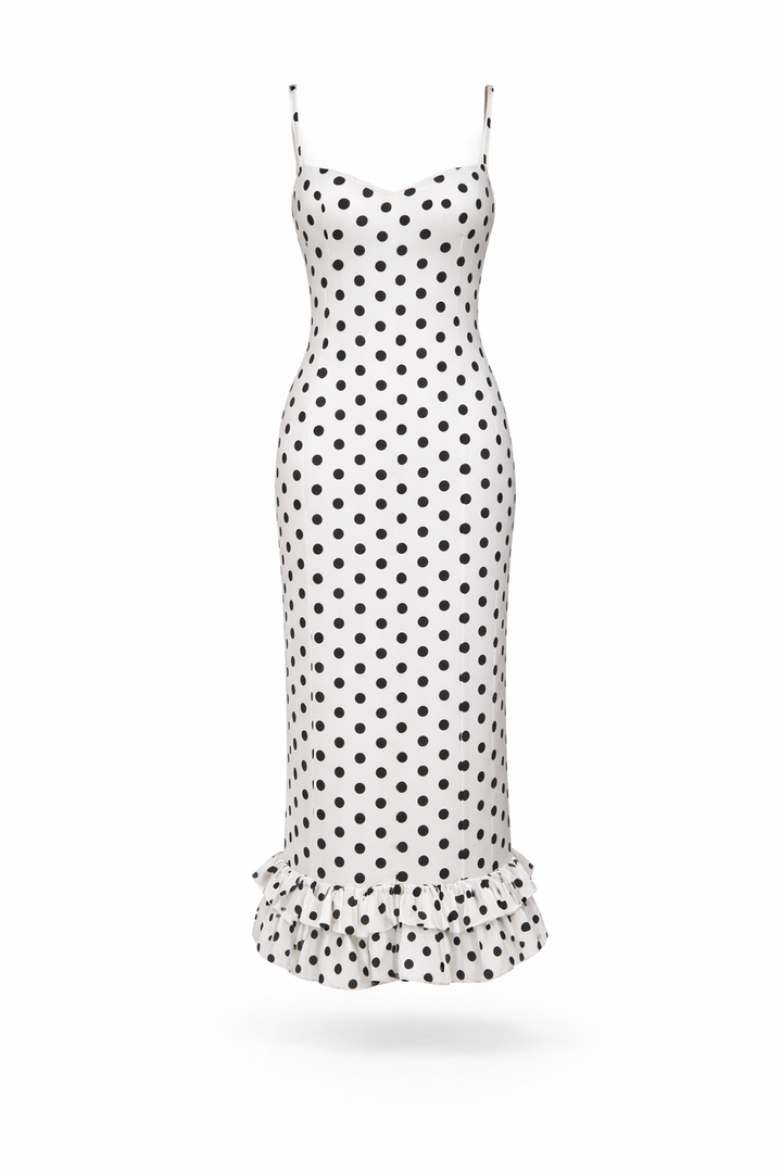 spaghetti strap bodycon dress with polka dot ruffle hem – MONROE