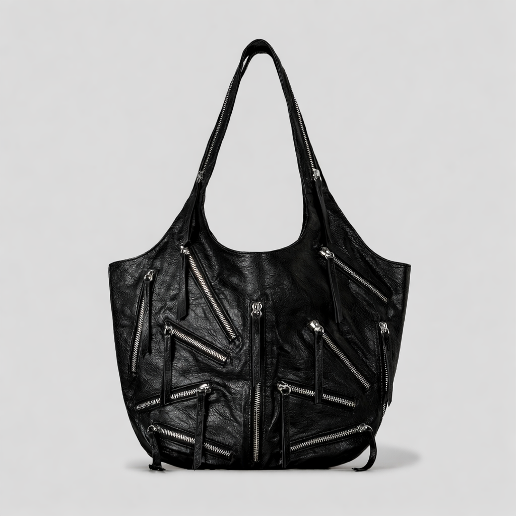 slouchy shoulder bag with multi-zipper details – EDGE
