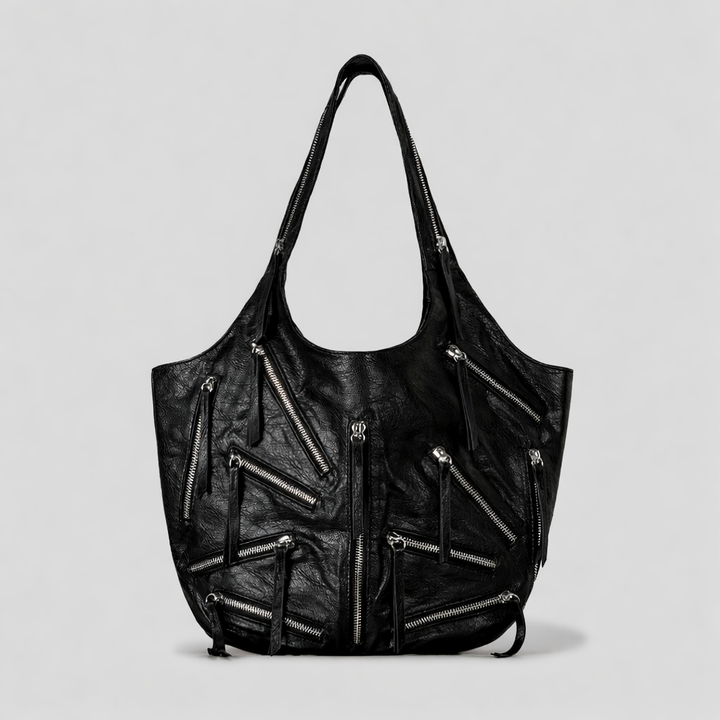 slouchy shoulder bag with multi-zipper details – EDGE