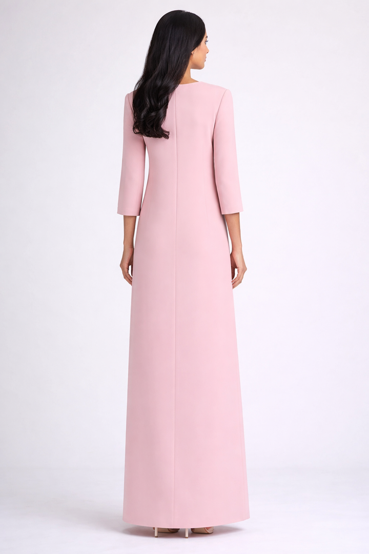 three-quarter sleeve column maxi dress with embellished neckline – ROSÉLIA