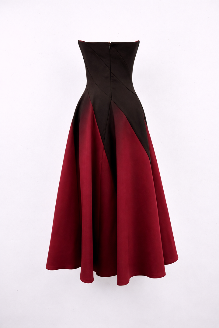 strapless ombre flare dress with structured bodice – RUBY