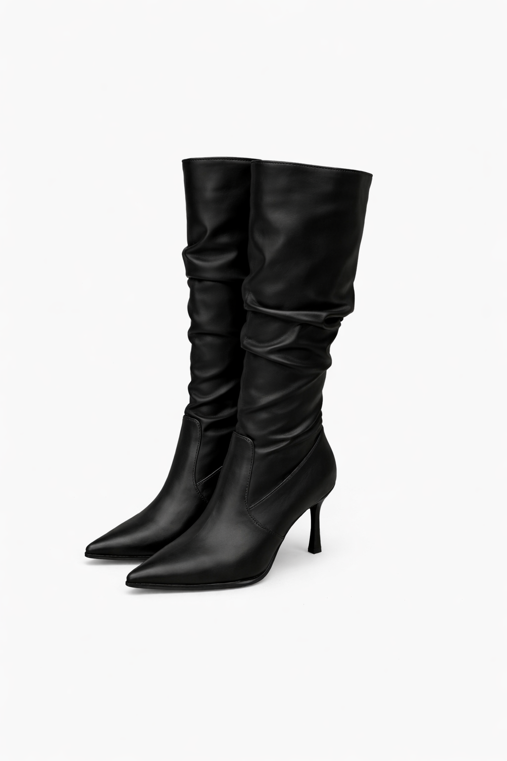 pointed toe slouchy knee-high boots with stiletto heel – SAND