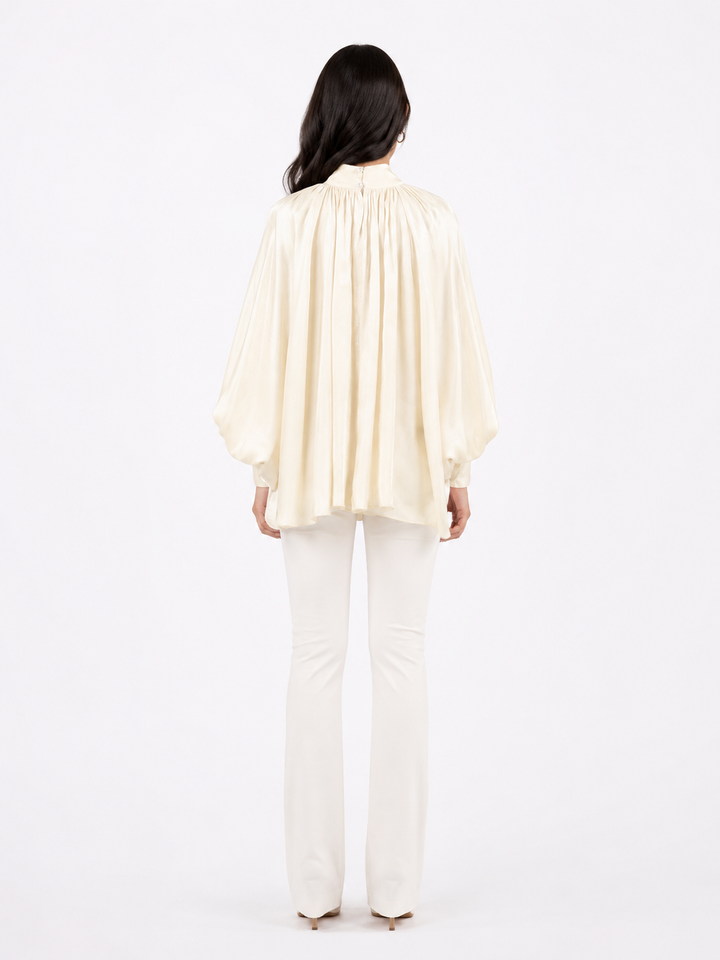Ivory Satin High-Neck Blouse — Luna