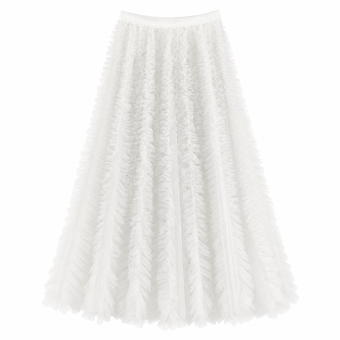 Beige Ruffled Tulle Maxi Skirt – AURÉLIA