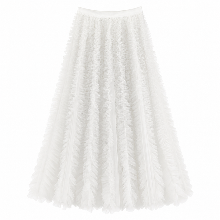 Beige Ruffled Tulle Maxi Skirt – AURÉLIA