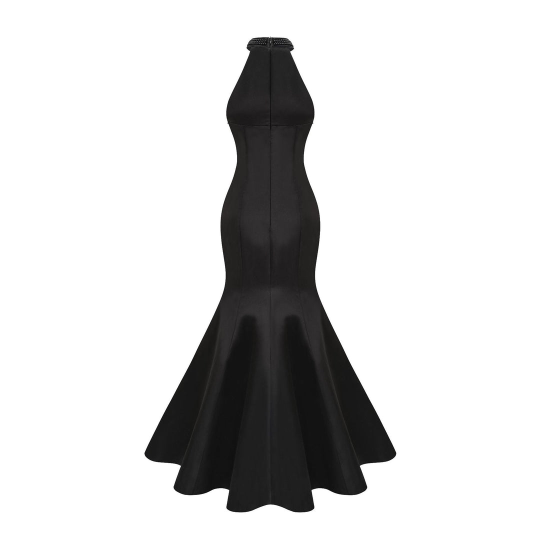 halter mermaid gown with draped beaded detailing – NOCTARA
