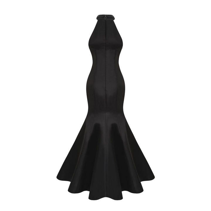 halter mermaid gown with draped beaded detailing – NOCTARA