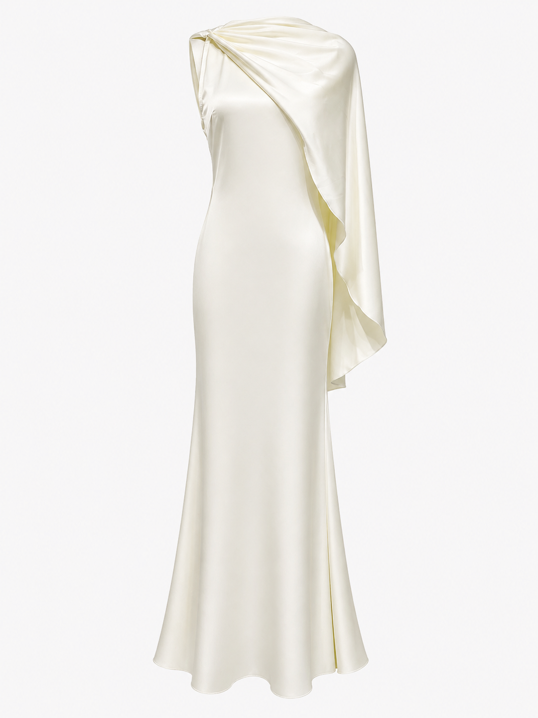 Ivory One-Shoulder Draped Satin Maxi Dress - SERENA