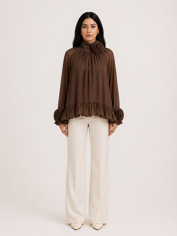 Ivory Pleated Ruffle Blouse – FLORÉA