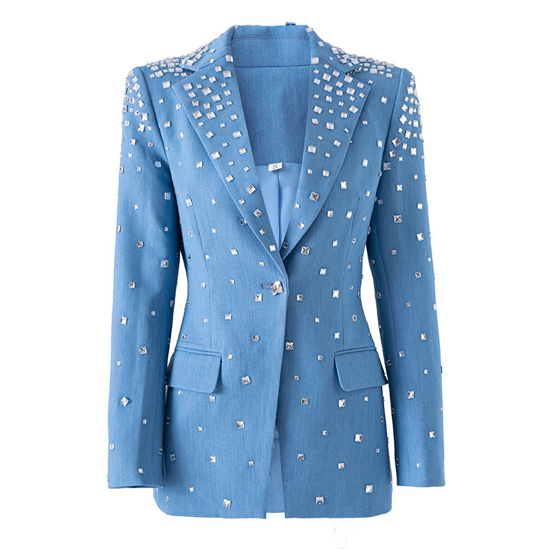 single-breasted blazer with crystal stud detailing – STUD