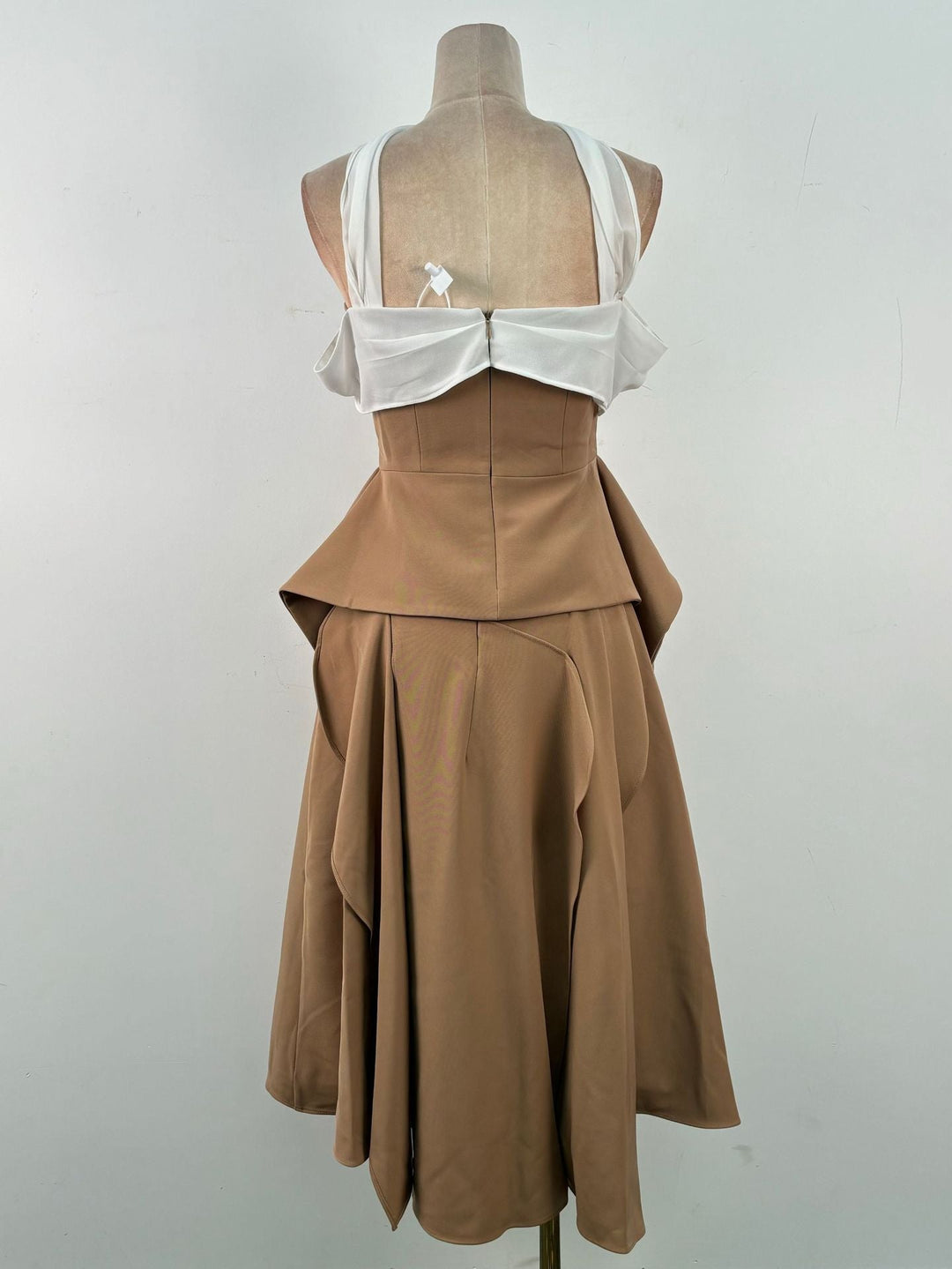 strapless draped midi dress with contrast chiffon neckline – DESERT