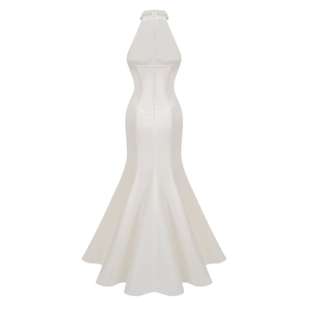 halter mermaid gown with draped beaded detailing – NOCTARA