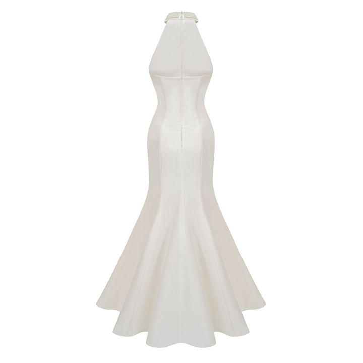 halter mermaid gown with draped beaded detailing – NOCTARA