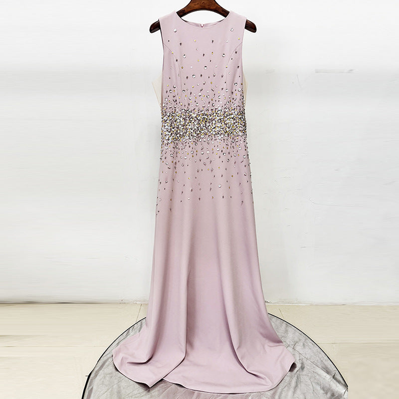 sleeveless evening gown with crystal embellished waist – ODD- BLUSH