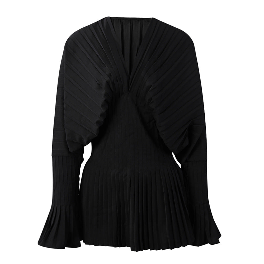 Pleated Waist V-Neck Long Sleeve Blouse – AZUREA