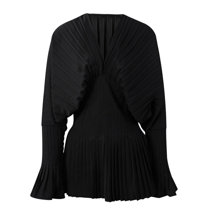 Pleated Waist V-Neck Long Sleeve Blouse – AZUREA