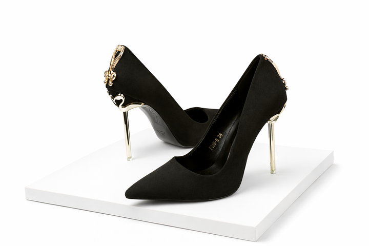 pointed toe stiletto heels with metallic accent detail – LUXE
