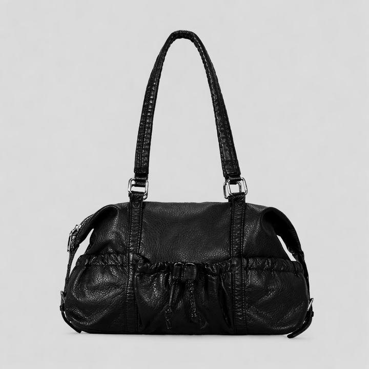 Sky Blue Soft Leather Drawstring Handbag-yondey