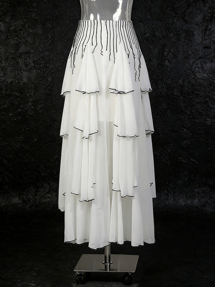 layered chiffon maxi skirt with contrast edge detailing – CASCADE