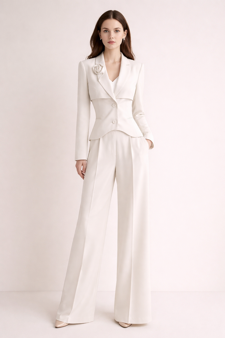 tailored blazer with floral lapel and wide-leg pants set – BLOOM