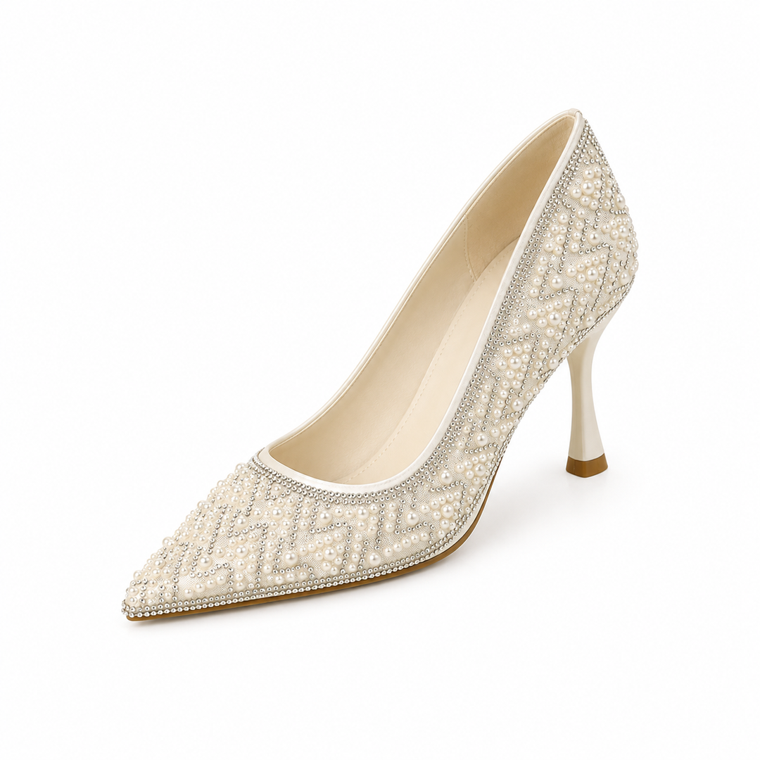 Ivory Pearl Embellished Pointed Heels – VÉRÉLLE