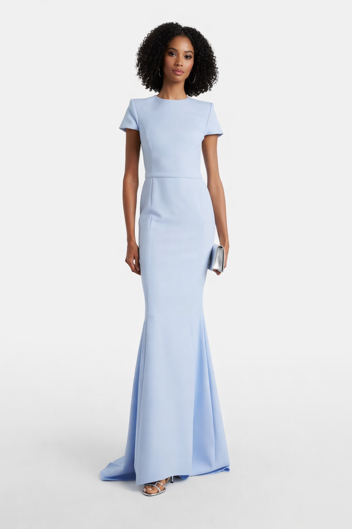 short-sleeve mermaid gown with clean waist seam – AZURIA
