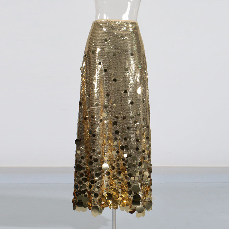high-waisted sequin maxi skirt with gradient embellishment – AURÉLIA