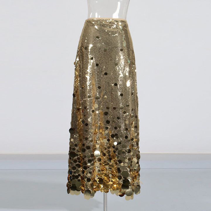 high-waisted sequin maxi skirt with gradient embellishment – AURÉLIA