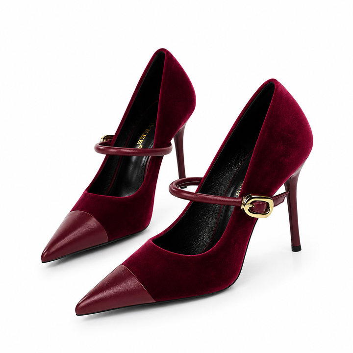 Velvet Pointed Toe Mary Jane Heels – RUBINA
