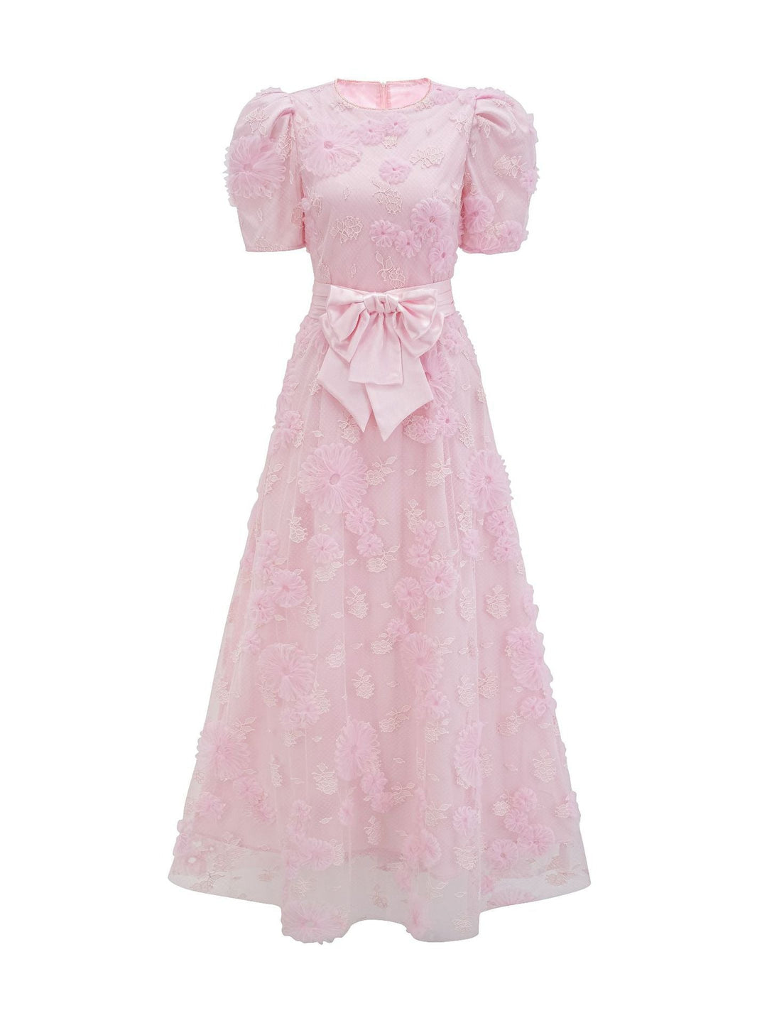 short-sleeve floral embroidered maxi dress with bow waist – ROSÉLLE