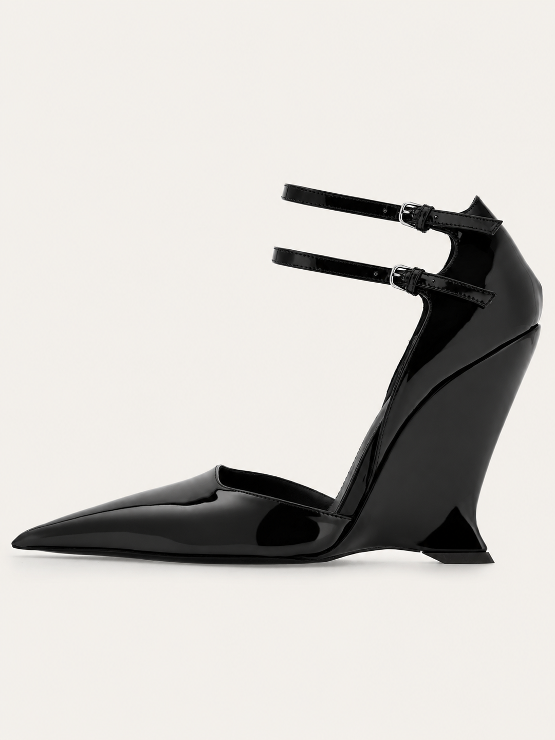 Patent Leather Double-Strap Wedge Heels – TANGERINE