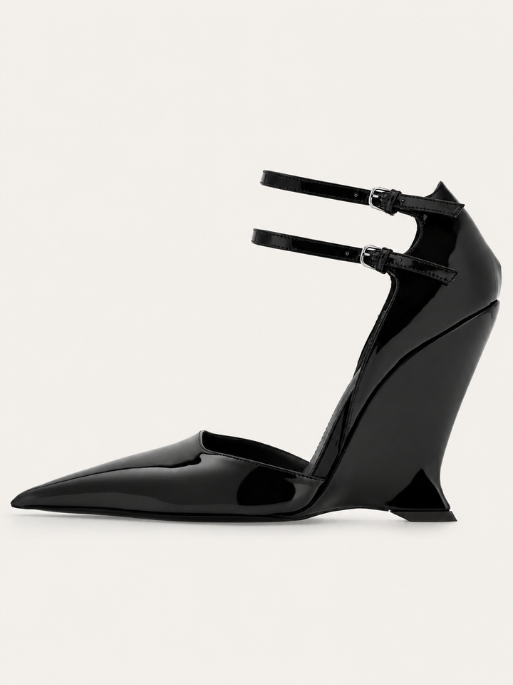 Patent Leather Double-Strap Wedge Heels – TANGERINE