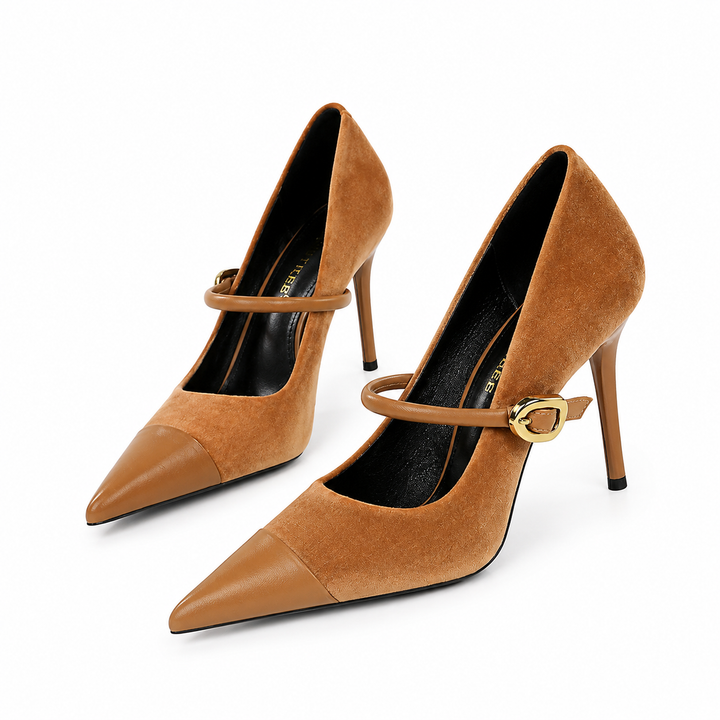 Velvet Pointed Toe Mary Jane Heels – RUBINA