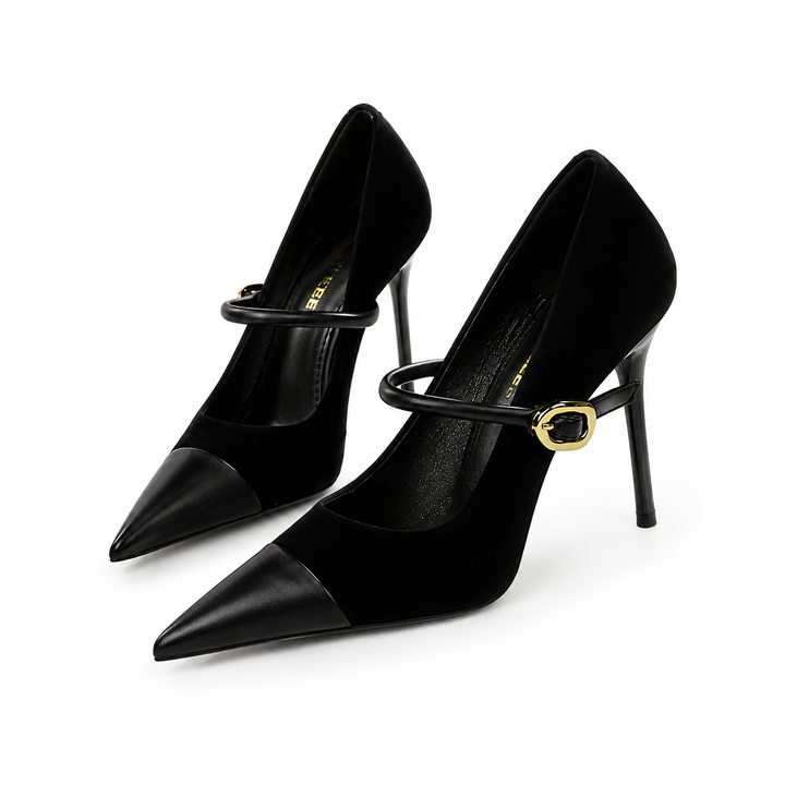 Velvet Pointed Toe Mary Jane Heels – RUBINA