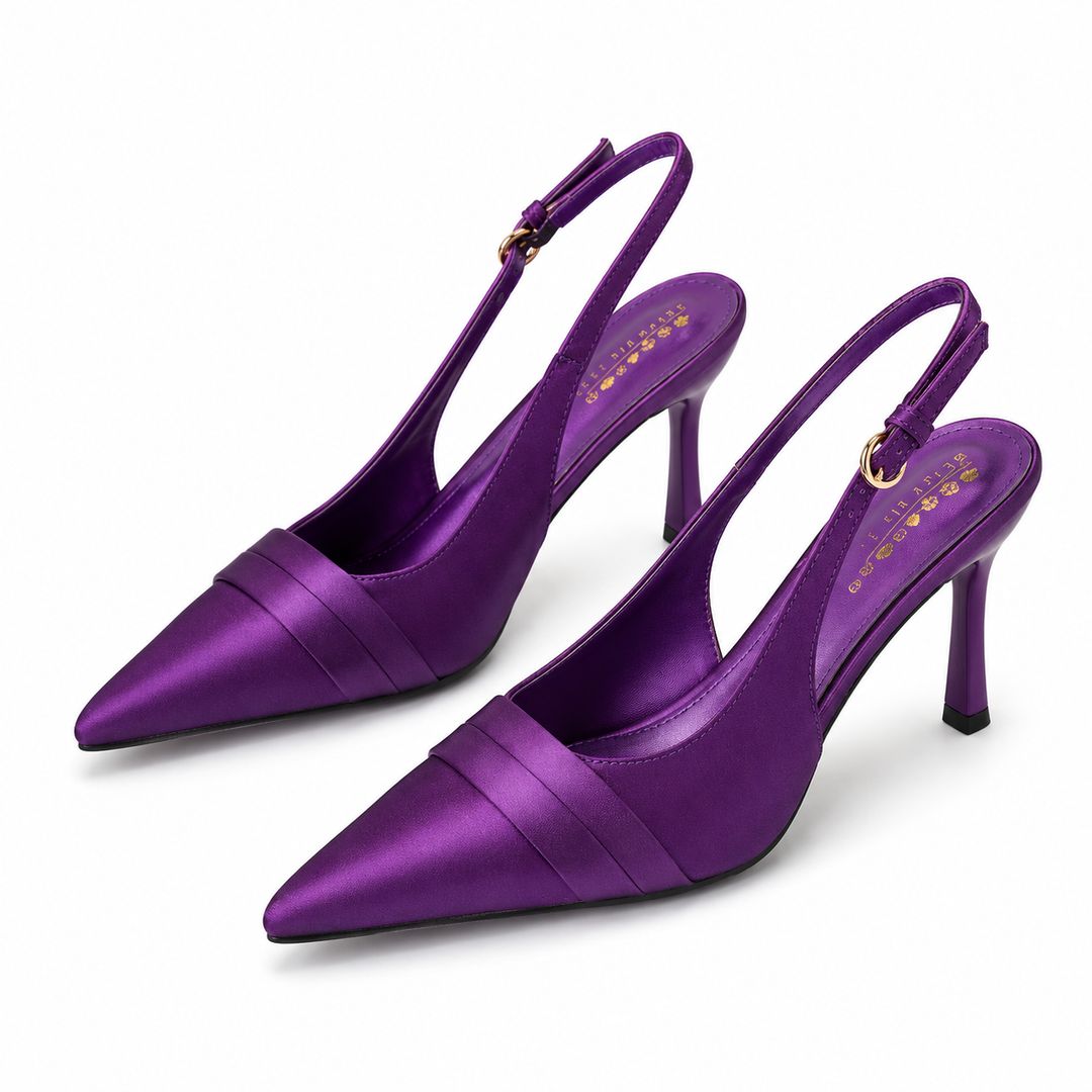 Purple Satin Slingback Pointed Heels – VIORELLE