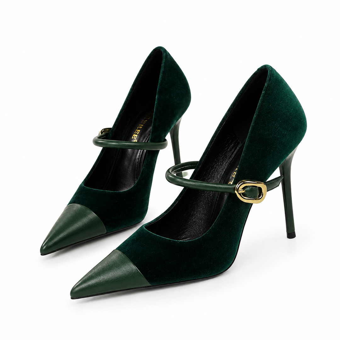 Velvet Pointed Toe Mary Jane Heels – RUBINA