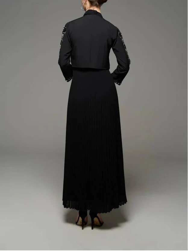 embellished cropped jacket with pleated maxi dress – CELESTE