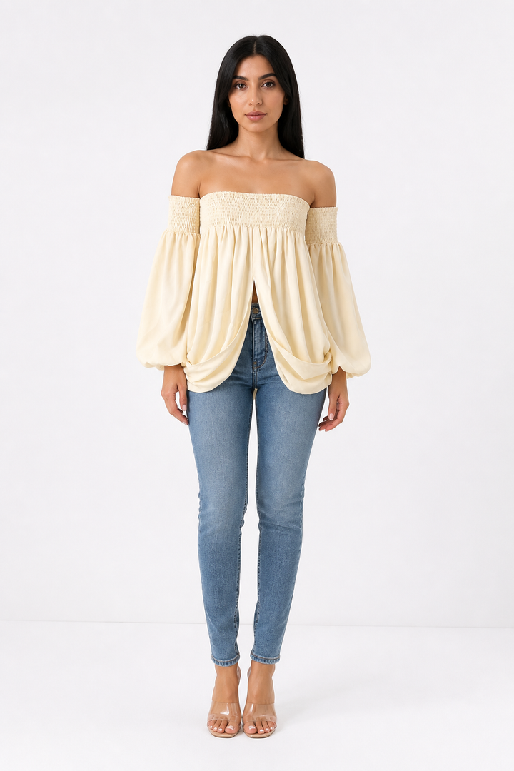 Buttercream Off-Shoulder Draped Blouse – ÉLARA