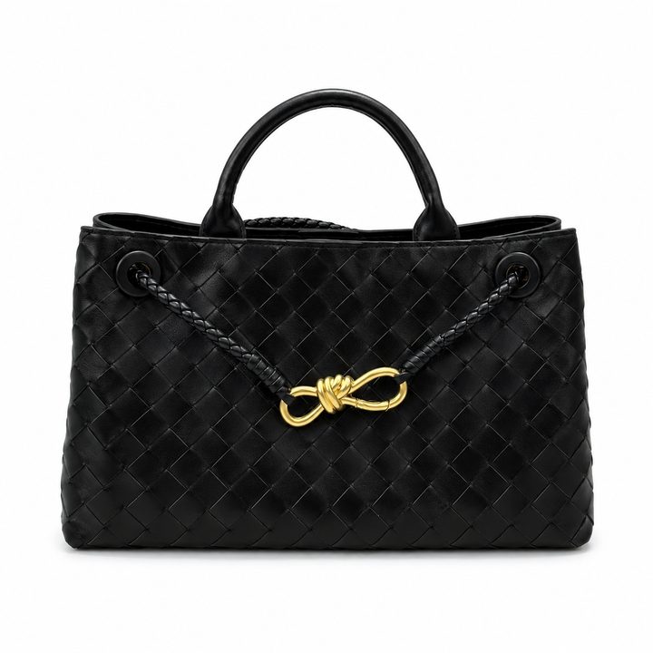 Woven Leather Tote Bag with Knot Accent – NOIR