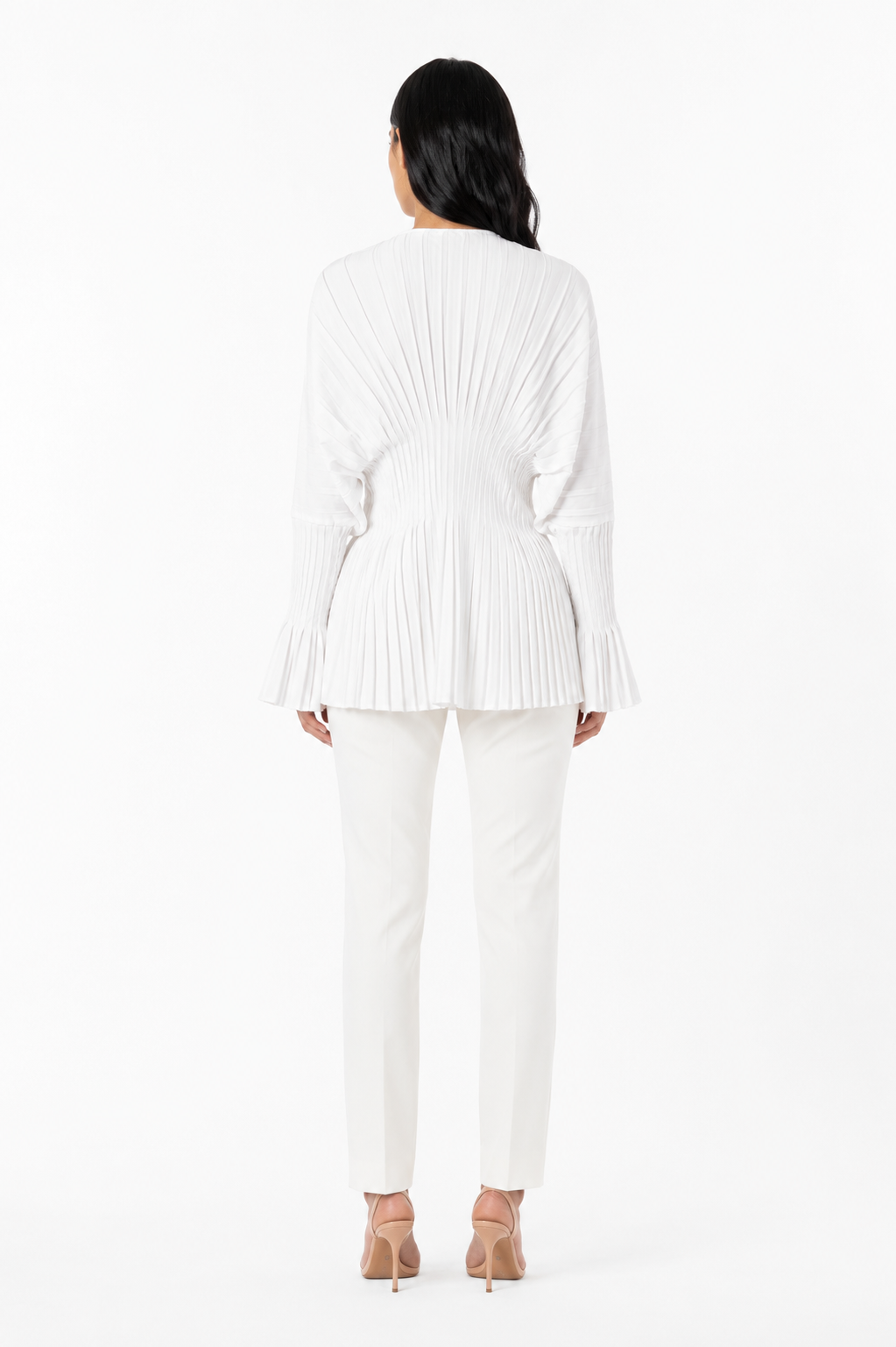 Pleated Waist V-Neck Long Sleeve Blouse – AZUREA